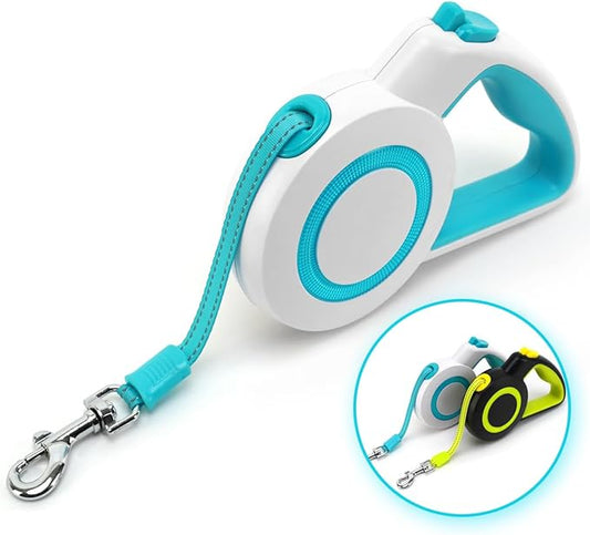 enrgticdg 16Ft Retractable Dog Leash,Night Reflection,Light Weight Leash for Small to Medium Dogs/Cats,Stainless SteelSpring,Strong Nylon Tape,One-Handed Brake(Blue-White)
