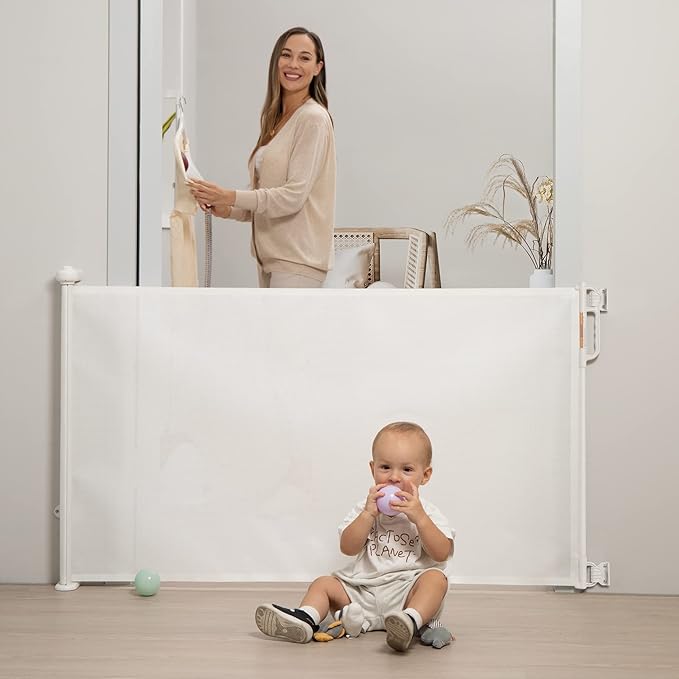 Retractable Baby Gate, Momcozy Mesh Baby Gate or Mesh Dog Gate, 33" Tall,Extends up to 55" Wide, Child Safety Gate for Doorways, Stairs, Hallways, Indoor/Outdoor
