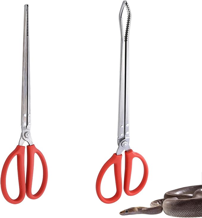 2 PCS Snake Feeding Tongs 15 Inch Extra Long Stainless Steel Reptile Feeding Tongs Including 1 Curved Mouth and 1 Straight Mouth Feeding Tong Tweezers for Ball Python Fish Aquariums Reptiles Snakes