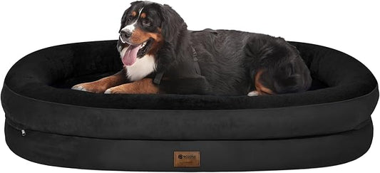 Orthopedic Jumbo Dog Bed for Extra Large Dogs, Giant Waterproof Dog Bed for Large Breed Dogs, Supportive Egg Crate Foam Pet Bed with Removable Washable Cover & Non-Slip Bottom, Black