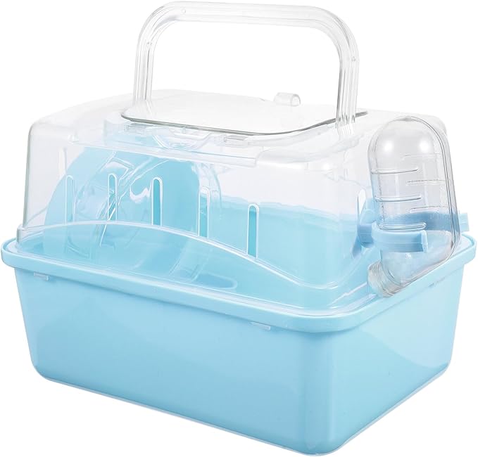 DOITOOL Hamster Cage Small Animal Cage, Portable Travel Cage for Small Animals, Dwarf Hamster Travel Carrier with Carry Handle for Going Out, Traveling (Blue)
