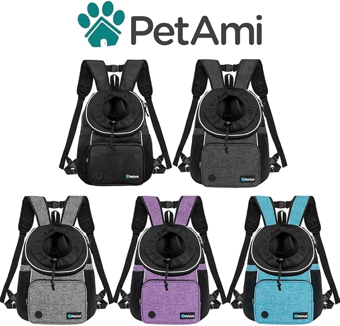 PetAmi Adjustable Cat & Dog Chest Carrier Backpack, Ventilated for Hiking & Camping, Max 10 lbs, Purple
