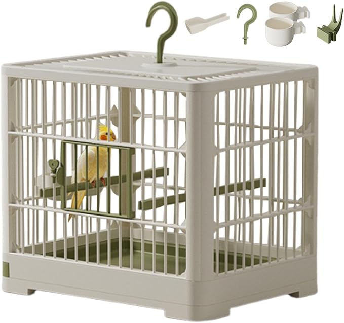Bird Cage - Travel Bird Cage, Portable Bird Carrier | Lightweight Cage for Small Birds with Standing Pole, Detachable Tray with Hook Handle, Bird House