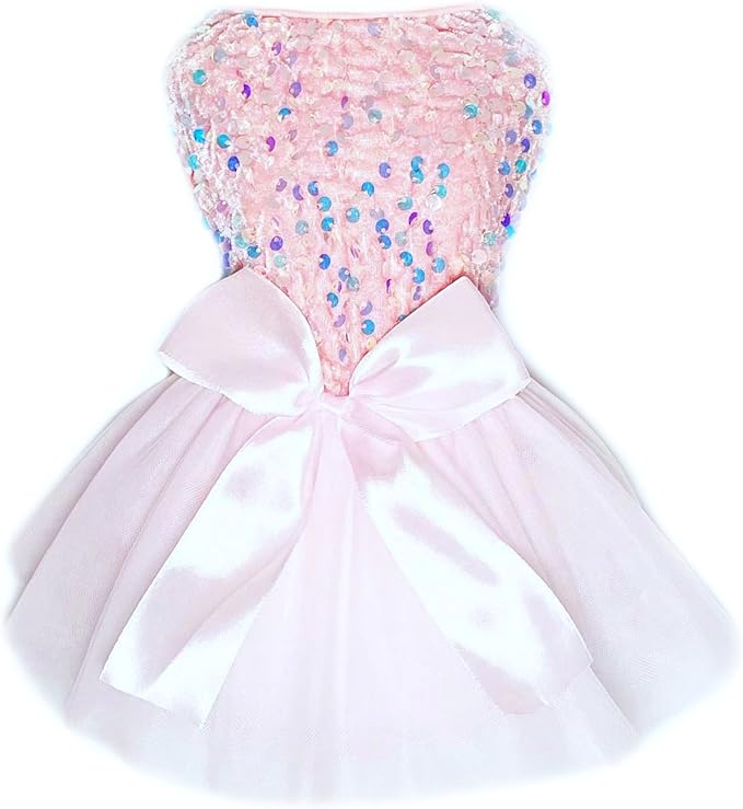 Dog Princess Formal Dress for Small Dogs Girl,Sparkling Sequins Sweet Pet Clothes Wedding Birthday Party Puppy Dresses,Cat Apparel Accessories Costumes Outfit Skirt Pink (Pink, Small)