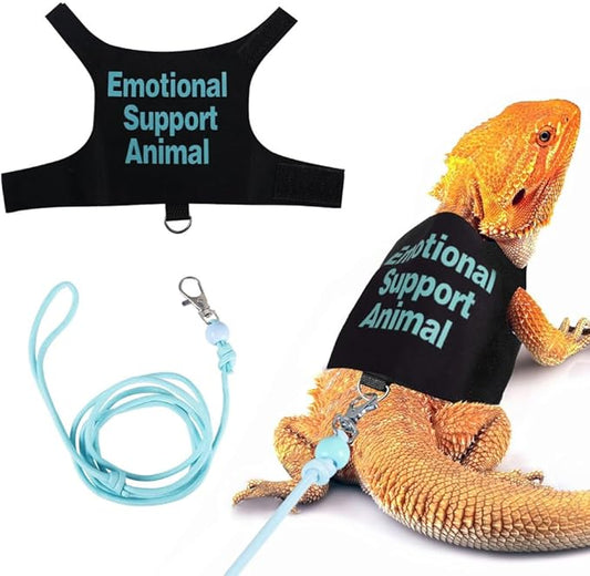 DONGKER Bearded Dragon Harness and Leash Set,Self-Adhesive Adjustable Lizards Walking Training Harness Escape Proof with 4.4ft Nylon Leash for Outdoor Indoor Walking
