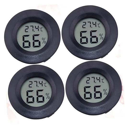 12pcs Round Digital Hygrometer for Reptile Pet Boxes Compact Humidity Acrylic Design Accurate Temperature and Humidity Readings Black