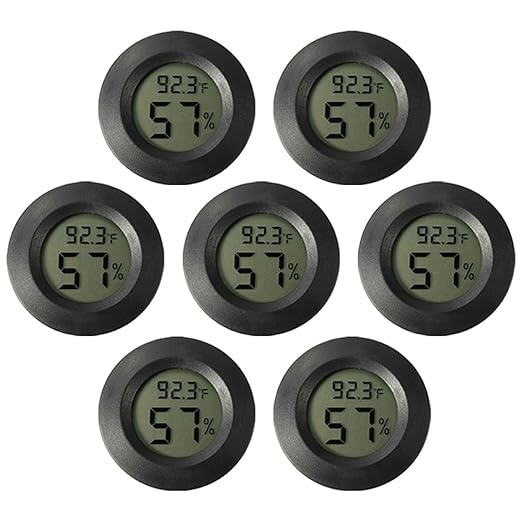 Abaodam Mini Thermohygrometer for Reptile Tank Humidity Temperature Gauge Digital Display 7-Pack Round Design