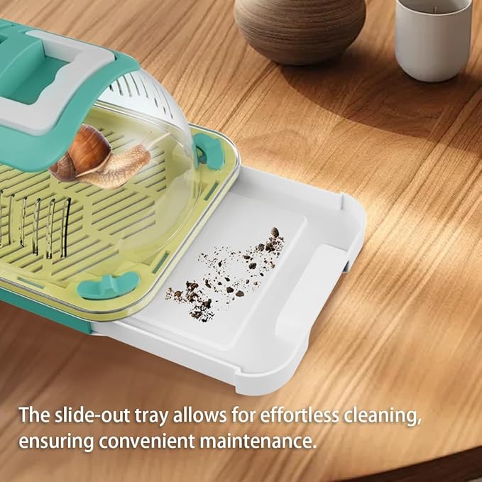 Snail Terrariums Breeding Box, Rectangle Habitat Tank Kit, Acrylic Terrarium with Basking Platform and Handle, Transparent Snail Feeding Box, 360-Degree Observation (Blue)