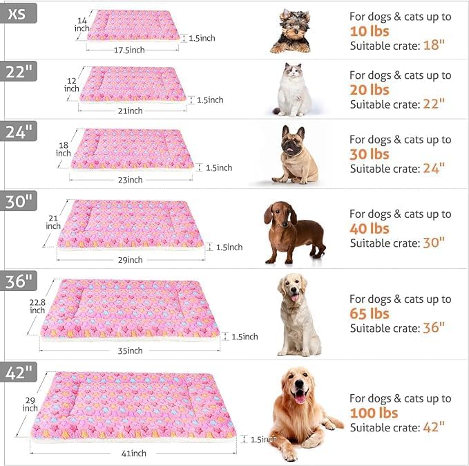 Mora Pets Cat Bed Dog Crate Pad Ultra Soft Pet Bed with Cute Star Print Washable Reversible for Small Dogs 14 x 17.5 inch 2 Pack Pink