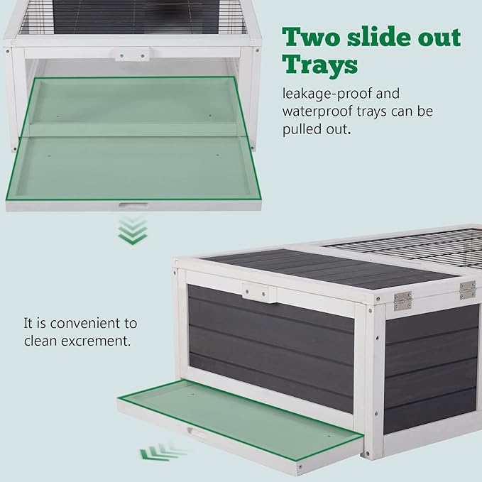 Wooden Tortoise Habitat Indoor & Outdoor Large Transparent Tortoise Enclosure in Gray with Rest Area, Activity Area and Removable Tray for Small and Medium-Sized Animals