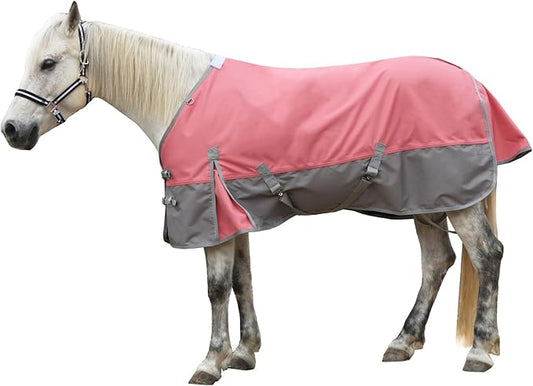 1200D Ripstop Waterproof Breathable Horse Blanket (0g No Fill), Lightweight Turnout Rain Sheet, Keeps Dry in Mud & Wet Weather Pinkgrey 72"