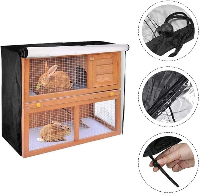 210D Oxford Cloth Double-Layer Pet Cages Cover, Weatherproof and Breathable Protection for 4ft Rabbit Hutch, Black 48 x 20 x 41in(black)