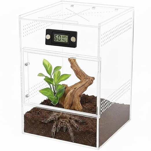 2 Pcs Magnetic Jumping Spider Enclosure Thermometer and Humidity Gauge Temperature and Humidity Monitor for Jumping Spider and Reptile Tank Mini Digital Hygrometer with LCD Screen(Rectangular)