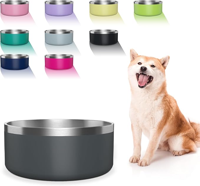 WENBOKMIN Dog Bowl, Stainless Steel Dog Food and Water Bowl with Non Slip Quiet Bottom, Easy to Clean, Dishwasher Safe, 40oz, Deep Grey