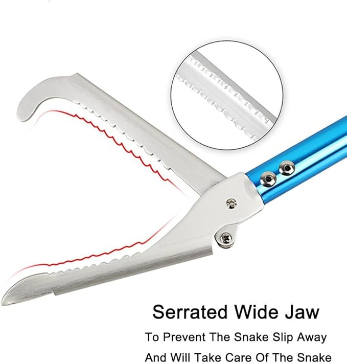 Snake Tong Catcher–Professional Reptile Rescue Grabber Aluminum Alloy with Wide Jaw Locking Mechanism and Comfort Grip for Safe Rattlesnake Control and Removal Tool (60inch Snake Tong)