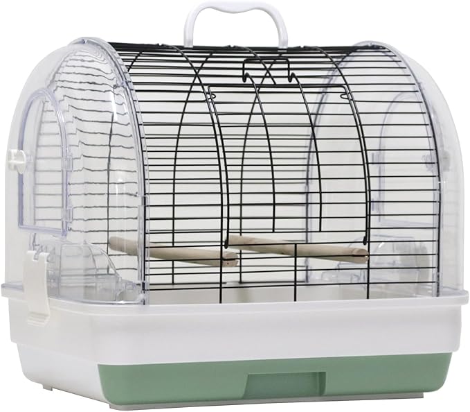 Portable Bird Cage Carrier for Small to Medium Birds,Secure Multi-Access Locking Doors, Easy-to-Clean Slide-Out Tray, and Natural Wood Perches with Transparent Feeders