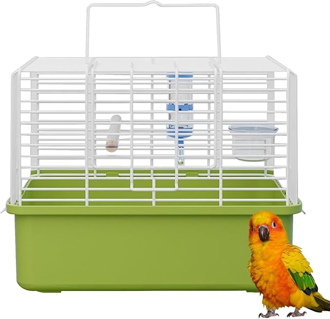 Portable Bird Cage for Travel & Outdoor Walking, Bird Carrier Metal Transport Box with Handle & Transparent Lid, Pet Products Travel Cage Spacious Habitat for Birds and Small Animals