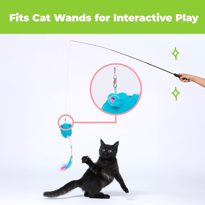 Catify Interactive Cat Toy - Squeaking Mice Set, Blue & Fuchsia - Image 8