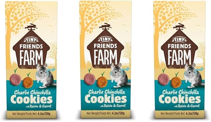 3 Pack of Charlie Chinchilla Cookies Small Pet Treats, 4.2 Ounces each, with Raisin and Carrot