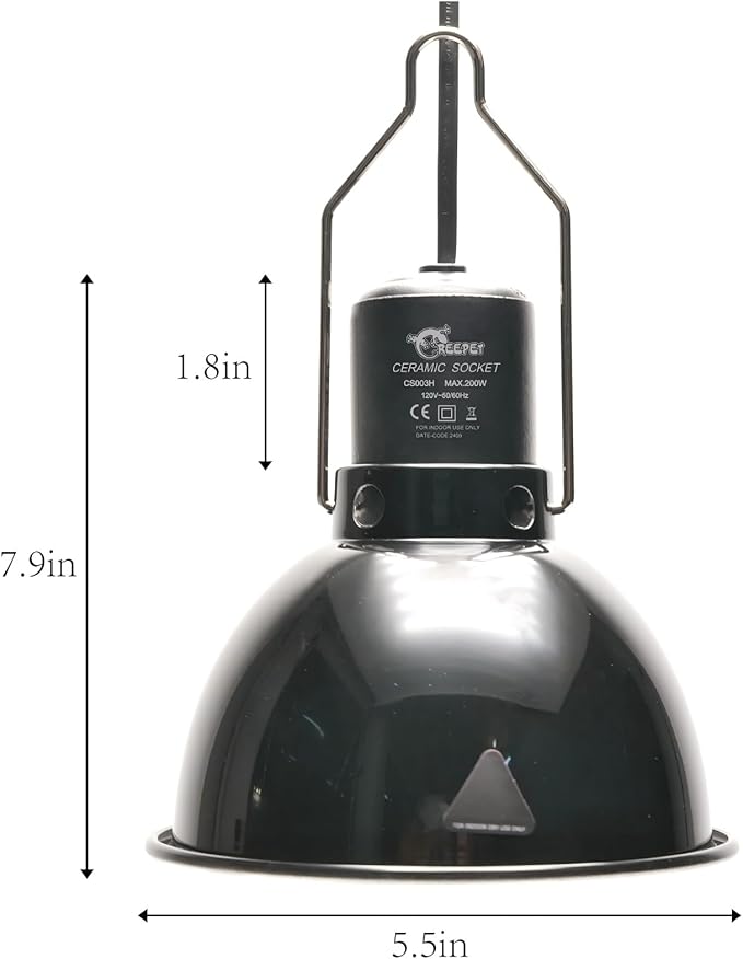 Reptile Light Fixture 5.5 Inch Deep Dome Lampshade, Reptile Heat Lamp Fixture with Separate Switches Fit for UVB Bulb Basking Heat Bulb for Reptile Glass Terrariums