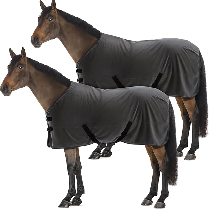 2 Pack 72.8 Inch Fleece Horse Cooler Blankets Cooling and Quick-Dry Horse Cooler Sheet with Double Side Anti-Pilling Breathable Fleece Moisture-Wicking Winter Blanket with Adjustable Buckle