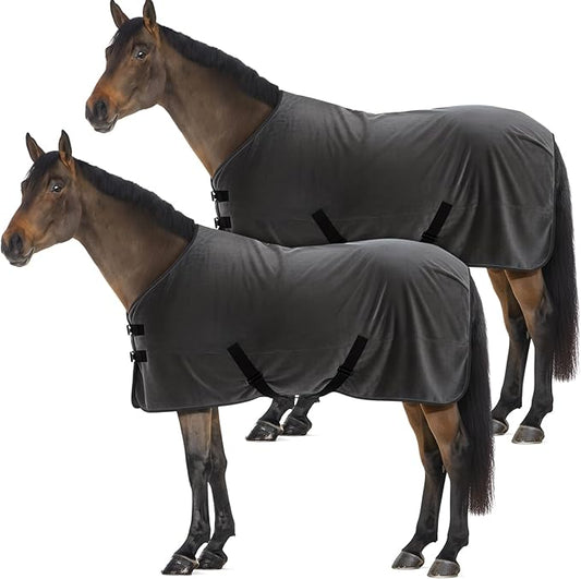 2 Pack 72.8 Inch Fleece Horse Cooler Blankets Cooling and Quick-Dry Horse Cooler Sheet with Double Side Anti-Pilling Breathable Fleece Moisture-Wicking Winter Blanket with Adjustable Buckle