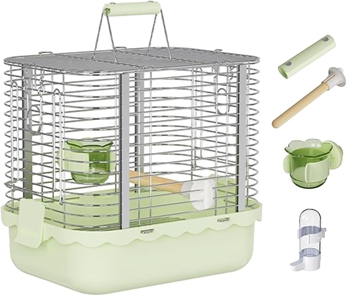 Bird Carrier Travel Cage Parakeet, Portable Outdoor Bird Cage Indoor Bird Aviary for Parrots, Canaries, Lovebirds, Quakers(Small(Green))