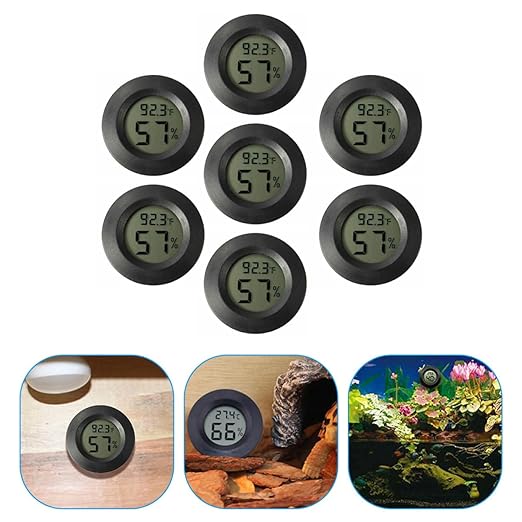 Abaodam Mini Thermohygrometer for Reptile Tank Humidity Temperature Gauge Digital Display 7-Pack Round Design