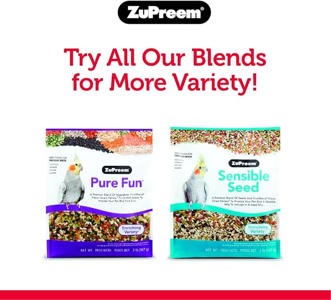 ZuPreem FruitBlend Bird Food, Bird Feed Pellets for Cockatiel, Lovebird, Quaker, Small Conure, Lorikeet, ZuPreem Core Nutrition with Natural Fruit, Cockatiel Food, Conure Feed, (Medium, 10 lb Bag)