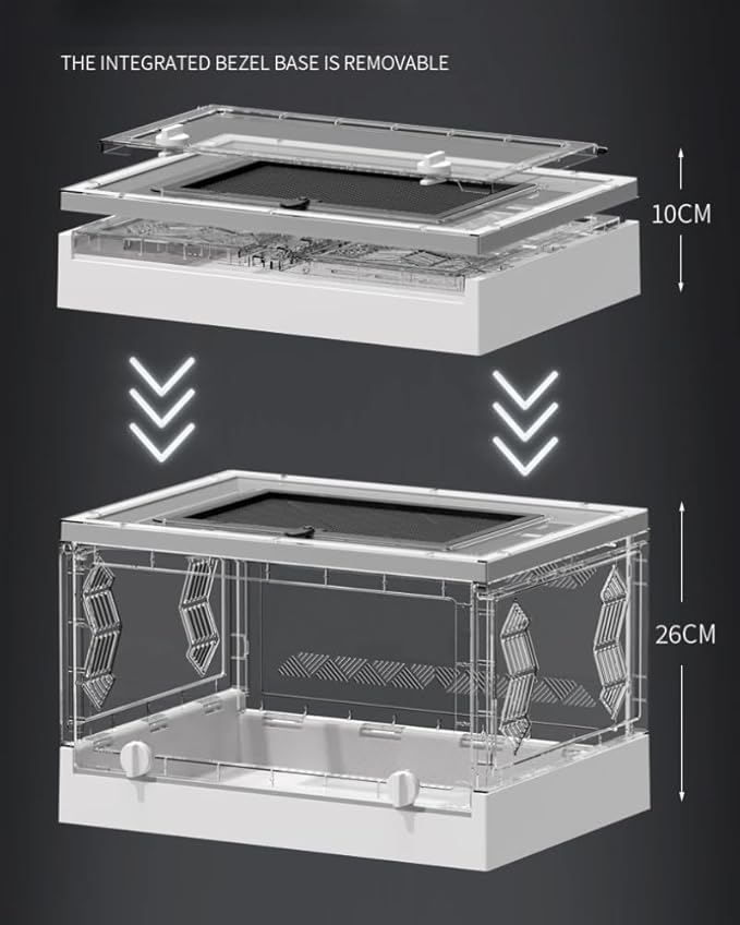Large Portable Reptile Tank with Multi-Observation Perspective Foldable and Bottom Pulley, Ideal Habitat for Gecko, Frog, Spider and so on (White Extra Large)