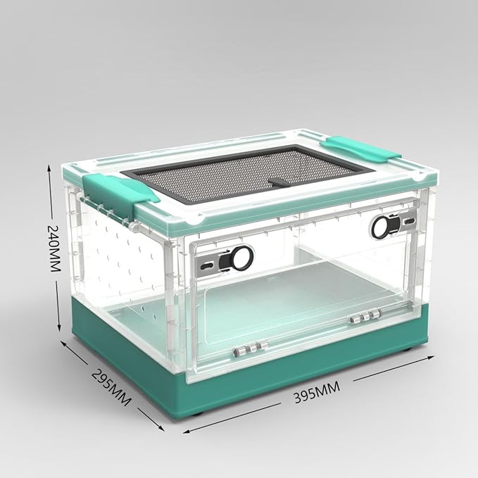 Large Portable Reptile Tank with Multi-Observation Perspective Foldable and Bottom Pulley, Ideal Habitat for Gecko, Frog, Spider and so on (Blue)