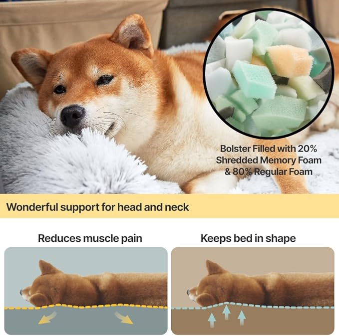 Codi Calming Dog Bed for Couch – Anti-Anxiety Sofa Protector Mat for Medium Dogs, 35''x31''x5'', Machine Washable, Fluffy & Cozy with Non-Slip Bottom, Light Grey
