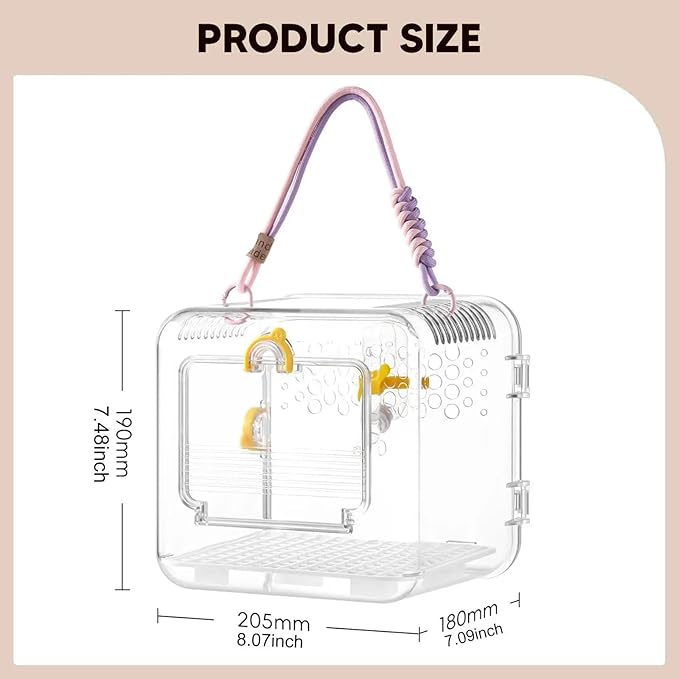 Portable Bird Travel Carrier Cage - Breathable Parrot Carrying Box for Cockatiels, Budgies, and Parrotlets