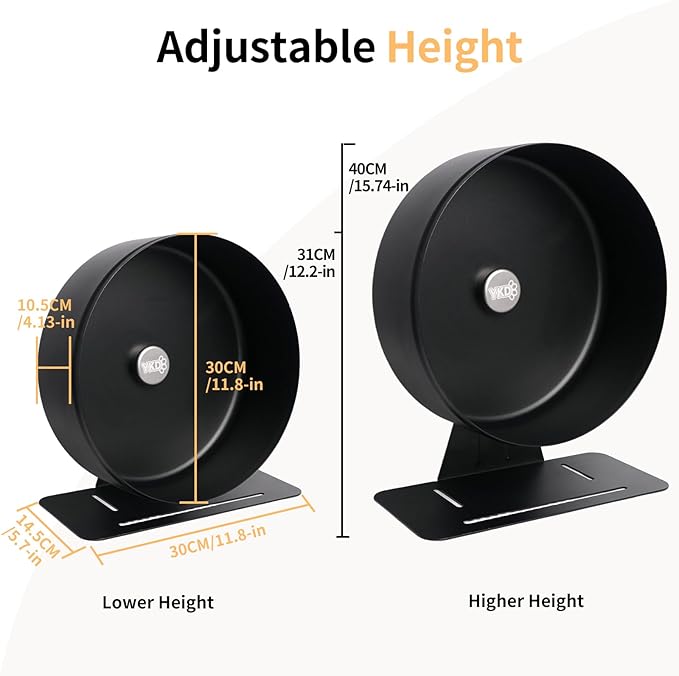 11.8" Silent Hamster Exercise Wheel, Aluminum Alloy Noiseless Running Wheel for Syrian Hamsters, Fancy Rat, Hedgehogs and Small Pets (Base-Black)