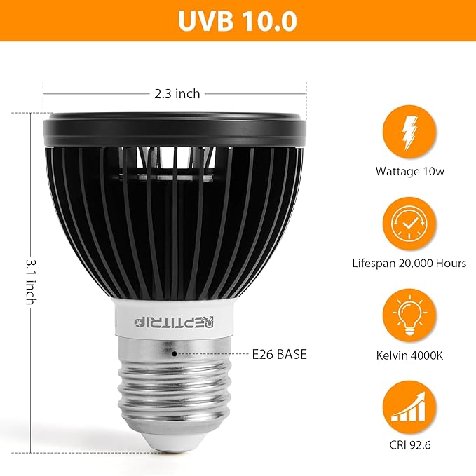 REPTITRIP UVB Light for Reptiles, UVB Bulb 5W 10.0 UVB LED Lamp, Reptile Light Bulb, Provide Sufficient UVB Exposure for Desert-Dwelling Reptiles-Not Heat Lamp