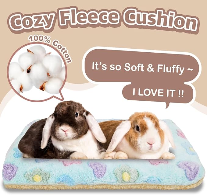 SoulThink® Floppy Ear Wooden Rabbit Bed - Easy to Assemble Rabbit Bed with Removable & Washable Fleece Mat, Small Animal Bed Suitable for Bunny, Guinea Pig, Chinchilla, Ferrets, Rats