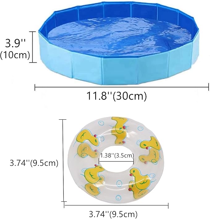 Bearded Dragon Swimming Pool with Inflatable Float Set - Foldable Collapsible Bathing Cooling Pool Bath Tub Reptile Collar Ring for Lizard Amphibians Grooming Health Supplies (30x10cm(11.8''x3.9''))