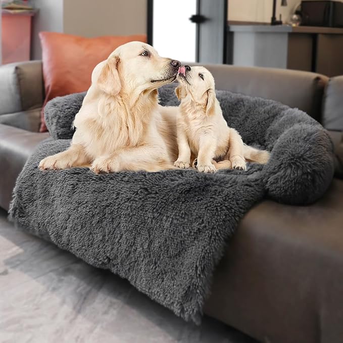 Tinaco Calming Dogs/Cats Bed Mats, Dog Pad Washable Removable Couch Cover, Plush Long Fur Mat for Pets, Waterproof Lining, Perfect for Small, Medium and Large Dogs and Cats (Dark Gray, 41"x37")