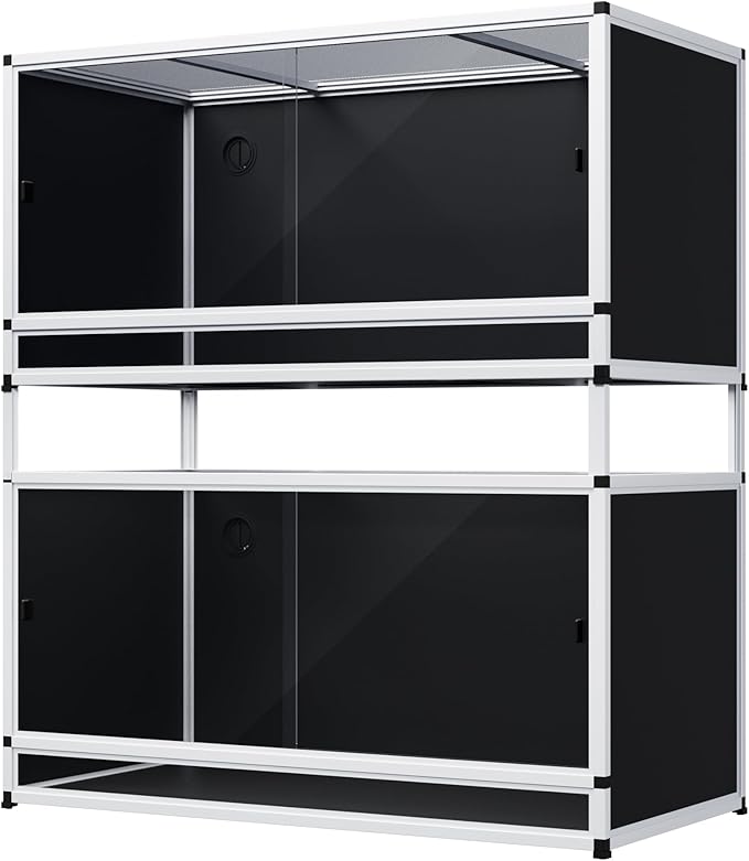 120 Gallon 2-Pack PVC Reptile Enclosure 48"x24"x24" – Insulated Stackable Habitat with Removable Top Cover, Sliding Doors & Lock, White Frame + Black Panels, for Bearded Dragon, Snake, Lizard