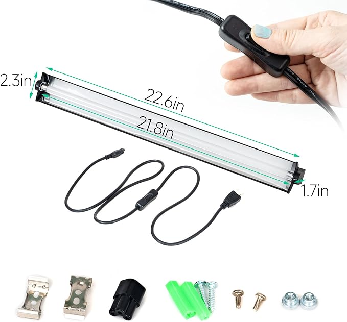 24W T5 HO UVB Reptile Light Fixture Kit, Terrarium Hood Light with Reptile Light Desert UVB 5.0 Fluorescent Tube, Ideal for Reptiles in Tropical Rainforests