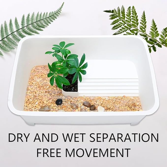 Turtle Tank Aquarium Creative Reptile Habitat Sundeck Turtle Bathing Pool for Pet Care (White)