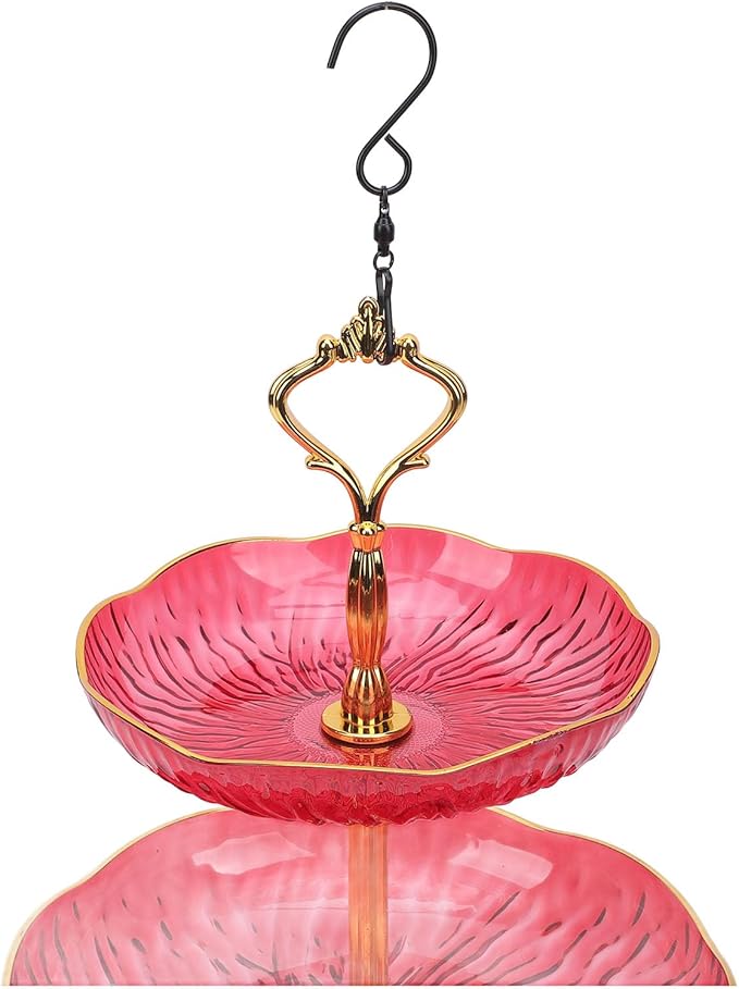 SUNGOOYUE Hanging Bird Feeder for Outdoor Use, Practical Bird Bath with 3-Tier Hanging Bowl, Holds Up to 4.5 Kg of Food, Improves The Watching Experience in Your Garden (Red)