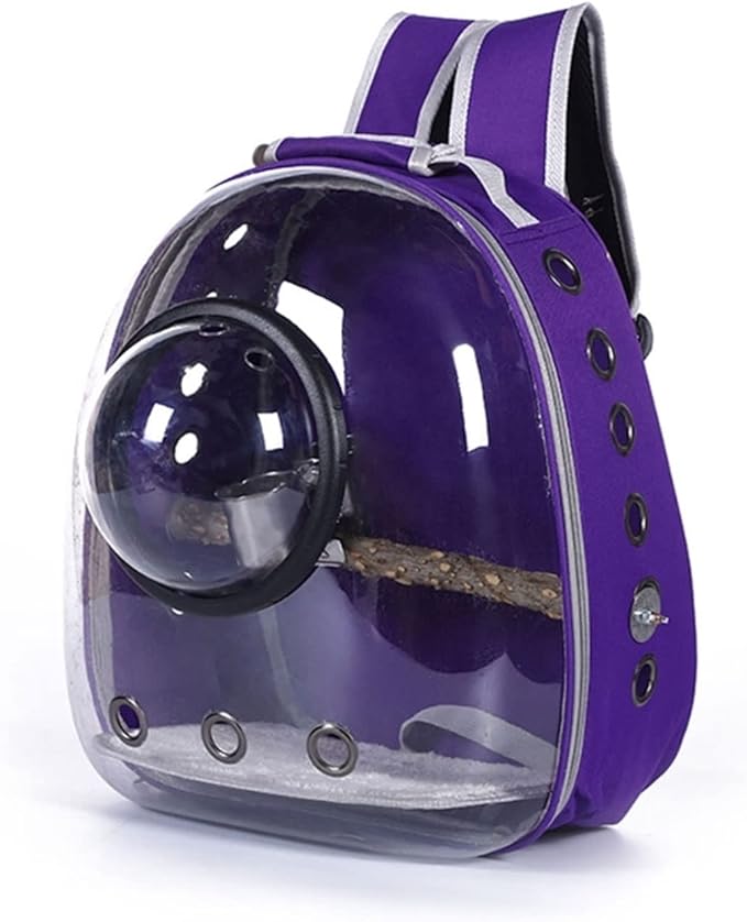 ENGENDER Bird Cage Lightweight Bird Carrier Backpack Travel Cage Bird Breathable Transparent Creative Space Cabin Shape Design Bird Utensils Parakeet Cage(Purple)