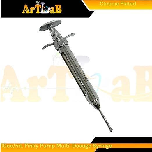 Snake & Reptile Feeding Syringe, 10cc Capacity, Automatic Multidosage Syringe with Chrome Plated Finish | Veterinary Reptile Feeding Syringe | Engraved Measurements