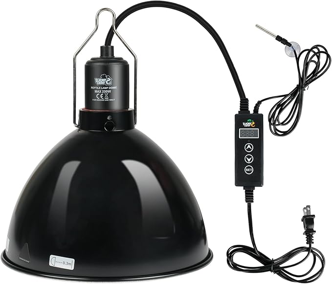 LUCKY HERP Reptile Light Fixture with Dimming Thermostat & Timer, Aluminum 8.5inch Dome Reptile Lamp Fixture, Heat Lamp Fixture for Reptile Bulb Basking Heat Bulb