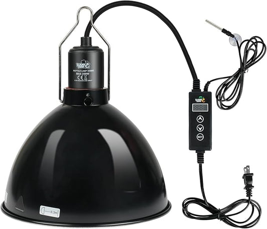 LUCKY HERP Reptile Light Fixture with Dimming Thermostat & Timer, Aluminum 8.5inch Dome Reptile Lamp Fixture, Heat Lamp Fixture for Reptile Bulb Basking Heat Bulb