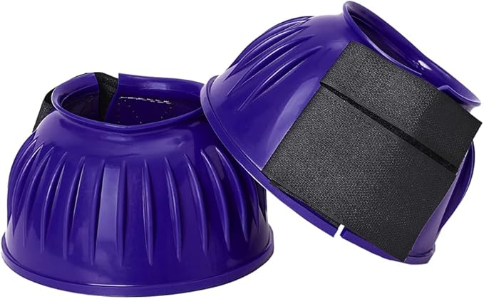 HILASON Western Horse Rubber PVC Ribbed Double Hook and Loop Bell Boots Training Protective Shock Absorbing Leg