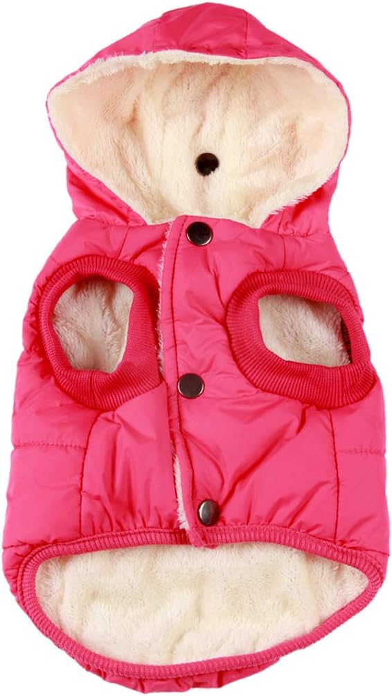 Vecomfy Fleece Lining Extra Warm Dog Hoodie in Winter,Small Dog Jacket Puppy Coats with Hooded Pink XS