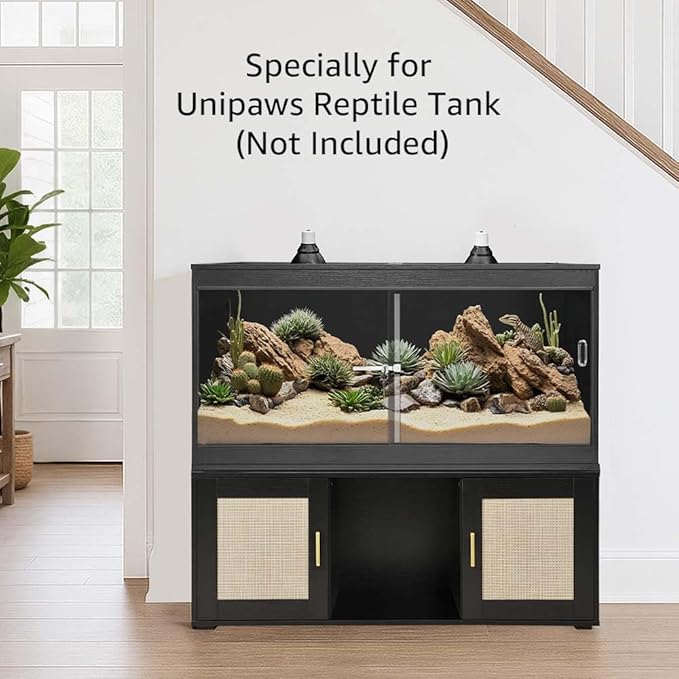 Reptile Tank Stand for Unipaws 110 Gallon Reptile Tank, Furniture Style Terrarium Stand with Storage Cabinet, Heavy Duty Black Table for Reptile Habitats