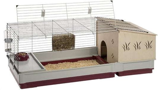 Ferplast Krolik Extra-Large Rabbit Cage w/ Wood Hutch Extension Rabbit Cage Includes All Accessories and Measures 55.9L x 23.62W x 19.68H and Includes ALL Accessories
